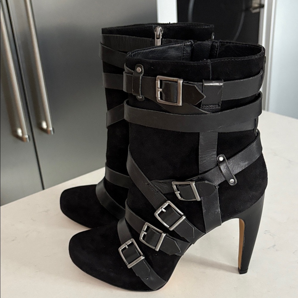 Sam Edelman Suede/leather Black Buckle Heeled Boots sz 10